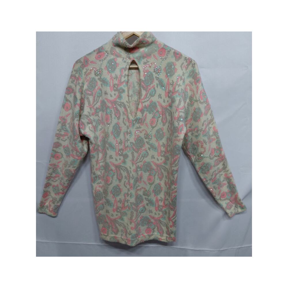 outlander Lambswool Angora Blend Sweater Paisley Print Knit Women Size M